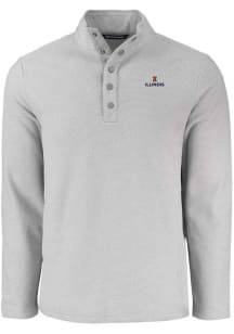 Cutter and Buck Illinois Fighting Illini Mens Grey Hunts Point Long Sleeve Qtr Zip Pullover