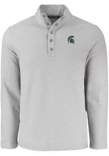 Cutter and Buck Michigan State Spartans Mens Grey Hunts Point Long Sleeve Qtr Zip Pullover