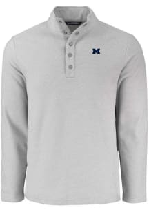 Cutter and Buck Michigan Wolverines Mens Grey Hunts Point Long Sleeve Qtr Zip Pullover
