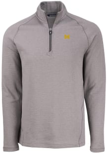 Cutter and Buck Michigan Wolverines Mens Grey Pehastin Long Sleeve Qtr Zip Pullover