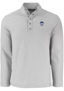 Cutter and Buck UConn Huskies Mens Grey Hunts Point Long Sleeve Qtr Zip Pullover