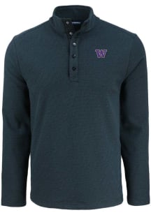 Cutter and Buck Washington Huskies Mens Black Hunts Point Long Sleeve Qtr Zip Pullover