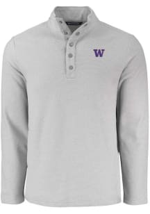 Cutter and Buck Washington Huskies Mens Grey Hunts Point Long Sleeve Qtr Zip Pullover