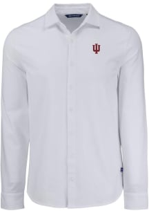 Cutter and Buck Indiana Hoosiers Mens White Advantage Soft Pique Long Sleeve Dress Shirt