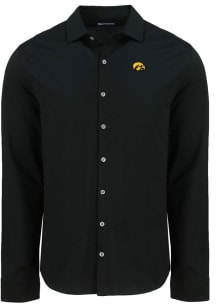 Cutter and Buck Iowa Hawkeyes Mens Black Advantage Soft Pique Long Sleeve Dress Shirt
