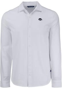 Cutter and Buck Iowa Hawkeyes Mens White Advantage Soft Pique Long Sleeve Dress Shirt