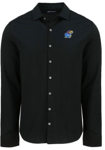 Cutter and Buck Kansas Jayhawks Mens Black Advantage Soft Pique Long Sleeve Dress Shirt