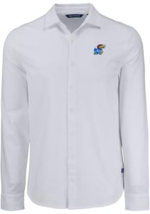 Cutter and Buck Kansas Jayhawks Mens White Advantage Soft Pique Long Sleeve Dress Shirt