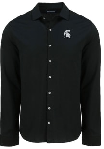 Cutter and Buck Michigan State Spartans Mens Black Advantage Soft Pique Long Sleeve Dress Shirt