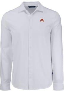 Cutter and Buck Minnesota Golden Gophers Mens White Advantage Soft Pique Long Sleeve Dress Shirt