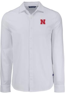 Cutter and Buck Nebraska Cornhuskers Mens White Advantage Soft Pique Long Sleeve Dress Shirt