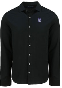 Cutter and Buck Northwestern Wildcats Mens Black Advantage Soft Pique Long Sleeve Dress Shirt