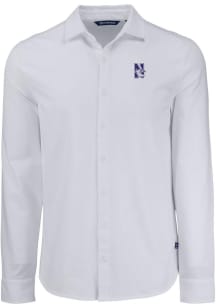 Cutter and Buck Northwestern Wildcats Mens White Advantage Soft Pique Long Sleeve Dress Shirt