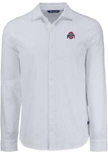 Cutter and Buck Ohio State Buckeyes Mens White Advantage Soft Pique Long Sleeve Dress Shirt