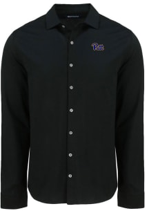 Cutter and Buck Pitt Panthers Mens Black Advantage Soft Pique Long Sleeve Dress Shirt
