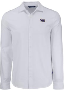 Cutter and Buck Pitt Panthers Mens White Advantage Soft Pique Long Sleeve Dress Shirt