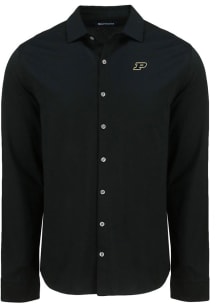Cutter and Buck Purdue Boilermakers Mens Black Advantage Soft Pique Long Sleeve Dress Shirt