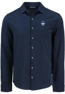 Cutter and Buck UConn Huskies Mens Navy Blue Advantage Soft Pique Long Sleeve Dress Shirt