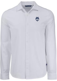 Cutter and Buck UConn Huskies Mens White Advantage Soft Pique Long Sleeve Dress Shirt