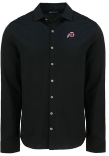 Cutter and Buck Utah Utes Mens Black Advantage Soft Pique Long Sleeve Dress Shirt