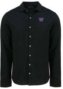 Cutter and Buck Washington Huskies Mens Black Advantage Soft Pique Long Sleeve Dress Shirt