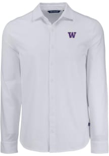 Cutter and Buck Washington Huskies Mens White Advantage Soft Pique Long Sleeve Dress Shirt