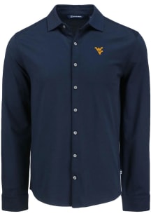Cutter and Buck West Virginia Mountaineers Mens Navy Blue Advantage Soft Pique Long Sleeve Dress S..