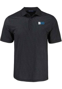 Cutter and Buck Big Ten Mens Black Pike Shadow Check Short Sleeve Polo