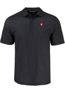 Cutter and Buck Indiana Hoosiers Mens Black Pike Shadow Check Short Sleeve Polo