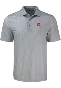 Cutter and Buck Indiana Hoosiers Mens Grey Pike Shadow Check Short Sleeve Polo