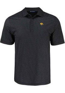 Cutter and Buck Iowa Hawkeyes Mens Black Pike Shadow Check Short Sleeve Polo