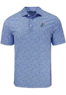 Cutter and Buck Kansas Jayhawks Mens Blue Pike Flora Short Sleeve Polo