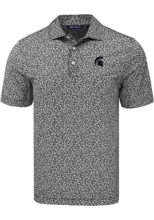 Cutter and Buck Michigan State Spartans Mens Black Pike Flora Short Sleeve Polo