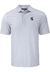 Cutter and Buck Michigan State Spartans Mens Grey Pike Flora Short Sleeve Polo