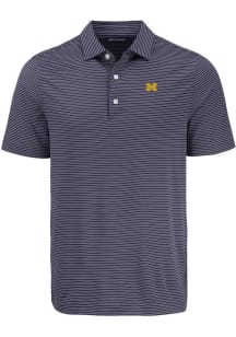 Cutter and Buck Michigan Wolverines Mens Navy Blue Forge Eco Fine Line Short Sleeve Polo