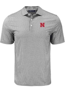 Cutter and Buck Nebraska Cornhuskers Mens Black Pike Diamond Dot Short Sleeve Polo
