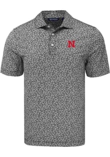 Cutter and Buck Nebraska Cornhuskers Mens Black Pike Flora Short Sleeve Polo