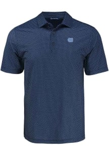 Cutter and Buck North Carolina Tar Heels Mens Navy Blue Pike Shadow Check Short Sleeve Polo