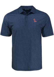 Cutter and Buck Ole Miss Rebels Mens Navy Blue Pike Shadow Check Short Sleeve Polo