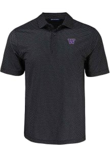 Cutter and Buck Washington Huskies Mens Black Pike Shadow Check Short Sleeve Polo