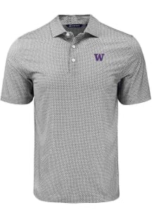 Cutter and Buck Washington Huskies Mens Black Pike Diamond Dot Short Sleeve Polo