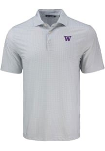 Cutter and Buck Washington Huskies Mens Grey Pike Diamond Dot Short Sleeve Polo