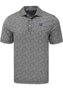 Cutter and Buck Washington Huskies Mens Black Pike Flora Short Sleeve Polo