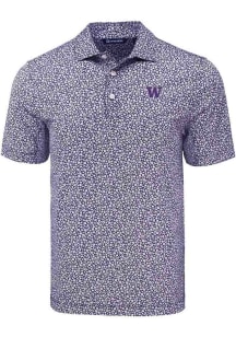 Cutter and Buck Washington Huskies Mens Purple Pike Flora Short Sleeve Polo