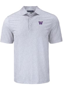 Cutter and Buck Washington Huskies Mens Grey Pike Flora Short Sleeve Polo