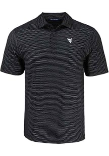 Cutter and Buck West Virginia Mountaineers Mens Black Pike Shadow Check Short Sleeve Polo