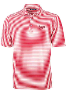 Cutter and Buck Nebraska Cornhuskers Mens Red Virtue Eco Pique Stripe Short Sleeve Polo