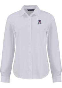 Cutter and Buck Arizona Wildcats Womens Advantage Soft Pique Long Sleeve White Dress Shirt