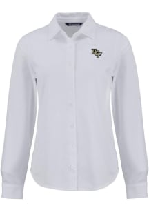 Cutter and Buck UCF Knights Womens Advantage Soft Pique Long Sleeve White Dress Shirt