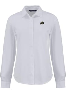 Cutter and Buck Colorado Buffaloes Womens Advantage Soft Pique Long Sleeve White Dress Shirt